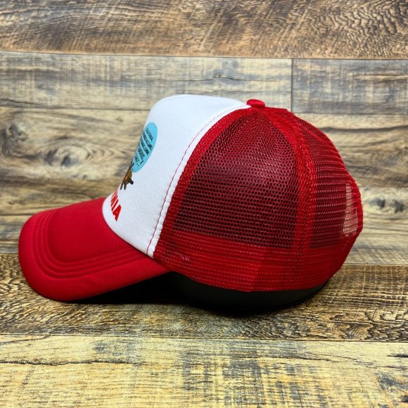 California Mens Trucker Hat Red Snapback 1950s Logo Tiger Model Baseball Cap - Picture 4 of 8